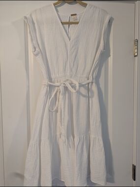 Summer Sundress White Gauze Tie-Waist Midi Dress